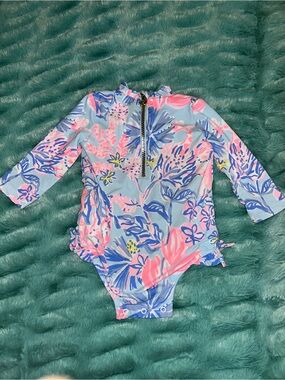 Lilly Pulitzer Long-Sleeve Floral Swim One-Piece Rash Guard. Size 6-12 months.